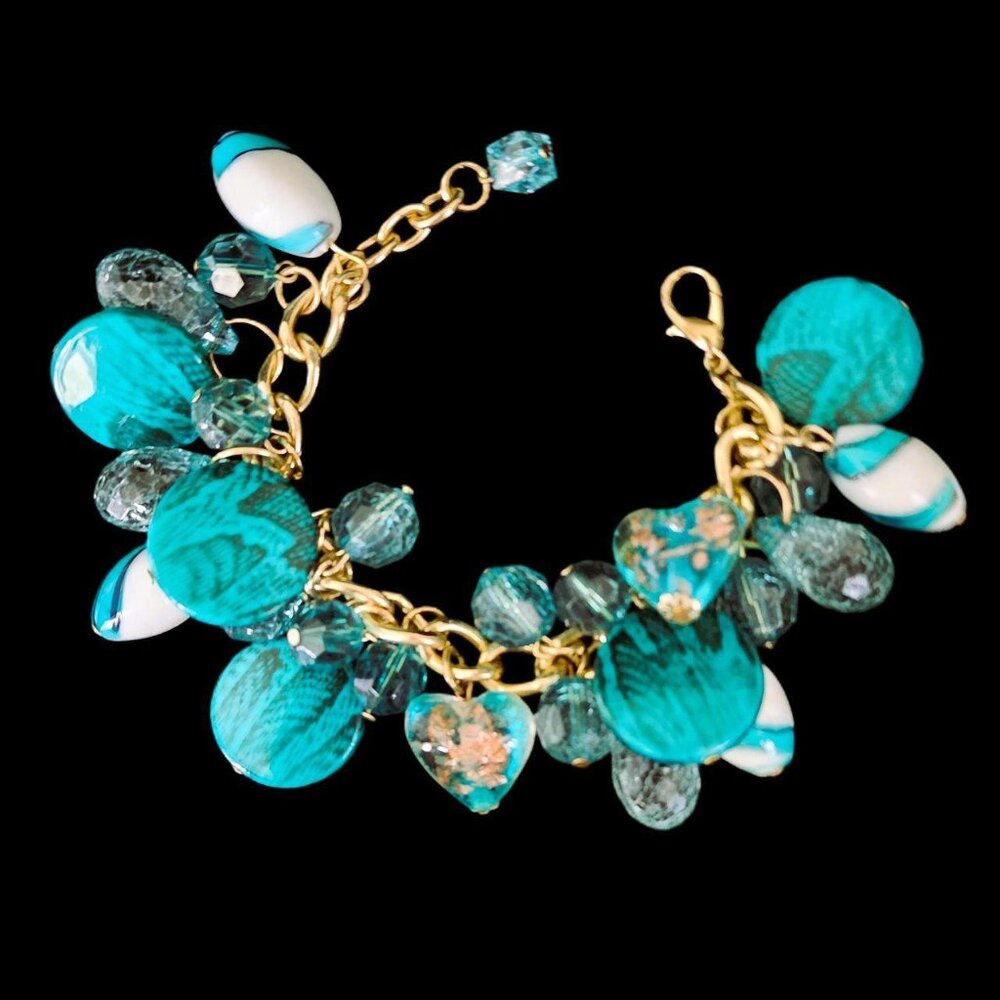 Vintage 1990s CHUNKY Teal Charm Bracelet